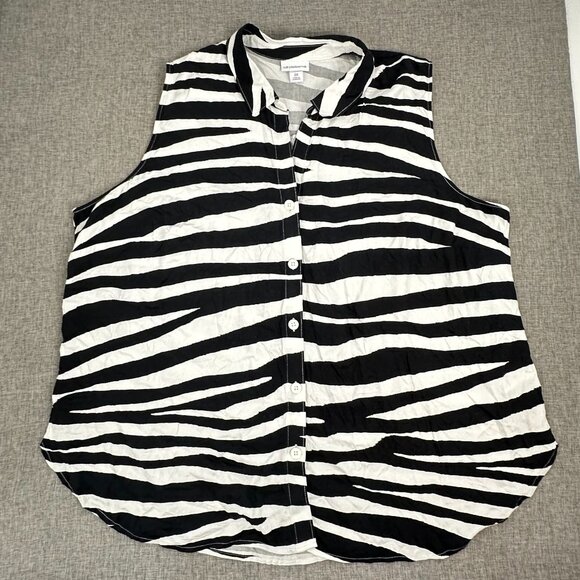 NEW without Tags Liz Claiborne Zebra Button Down Top Black White 2X Rayon Blouse - Picture 1 of 8